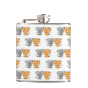Adorable Whimsical Kittens Orange and Grey Hip Flask