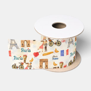 Adorable Whimsical Watercolor Paris Motifs with Ei Satin Ribbon