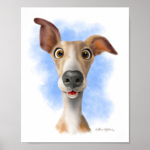 Adorable Whippet Cartoon Poster