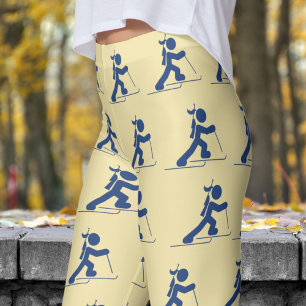 Adorable White and Blue Womens Biathlon Pattern Leggings