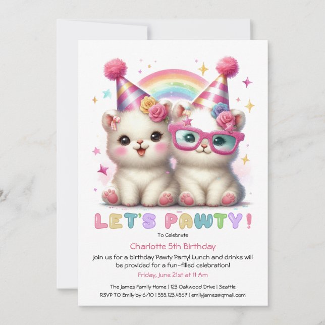 Adorable White Baby Animals Birthday Invitation (Front)