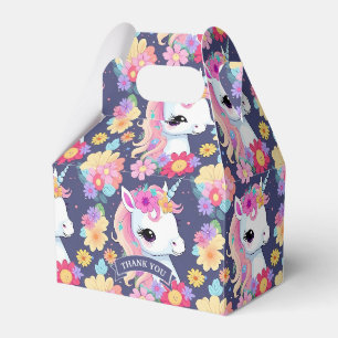 Adorable White Baby Unicorn with Flowers Favour Box