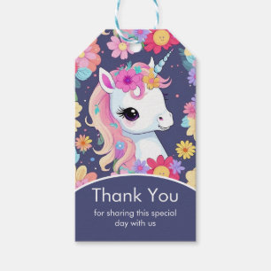 Adorable White Baby Unicorn with Flowers Gift Tags