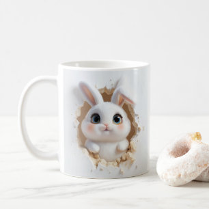 Adorable White Bunny Emerging From Jagged Hole Coffee Mug
