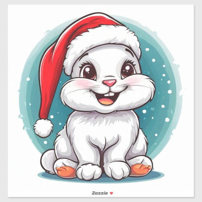 Adorable White Bunny in Santa Hat (Sheet)