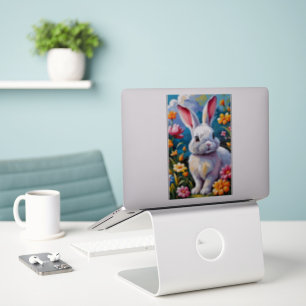 Adorable White Bunny Surrounded by Vibrant Flowers