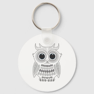 Adorable White Cartoon Owl Kawaii Bird Lover Key Ring