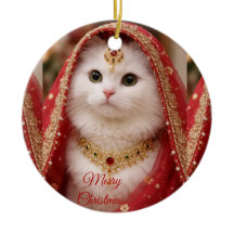 Adorable White Cat in Red & Gold Traditional