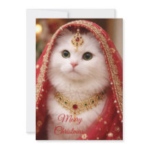 Adorable White Cat in Red & Gold Traditional