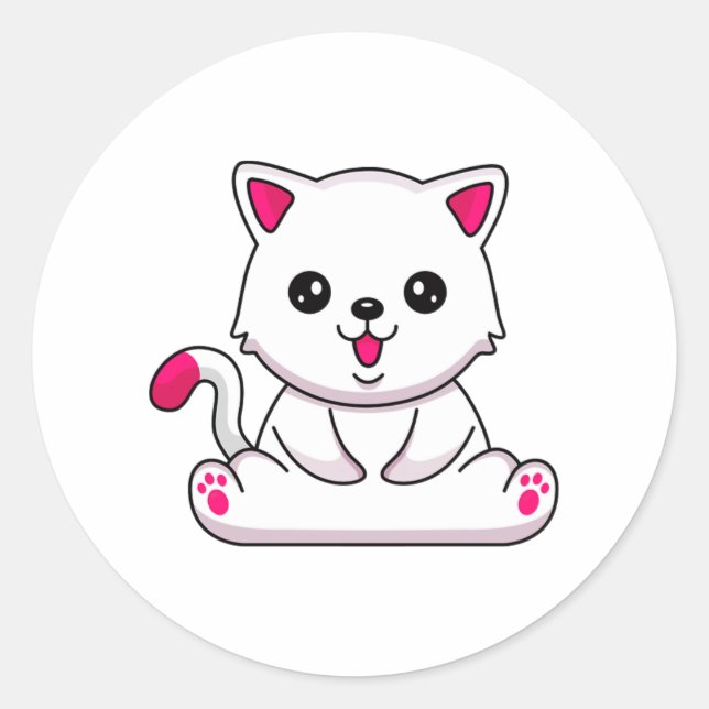 Adorable White Cat Sticker for Cat Lovers  (Front)