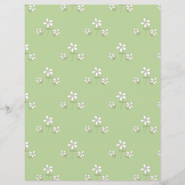 Adorable White Daisies on Green Scrapbook Paper (Front)
