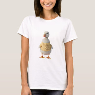 Adorable White Duckling Wearing Yellow Cable Knit  T-Shirt