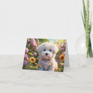Adorable White Fluffy Puppy Blank Greeting Card