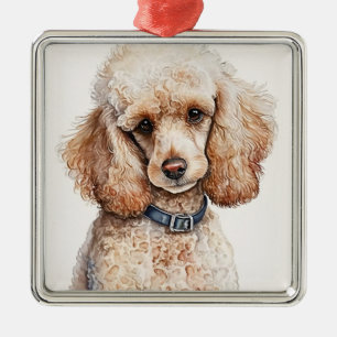 ADORABLE WHITE FRENCH POODLE DOG METAL ORNAMENT
