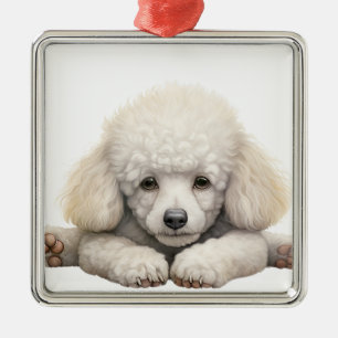 ADORABLE WHITE FRENCH POODLE DOG METAL ORNAMENT