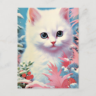 Adorable White Kitten Christmas Postcard – Perfect