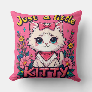 Adorable White Kitten Illustration Cushion