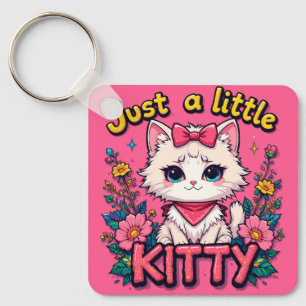 Adorable White Kitten Illustration Key Ring