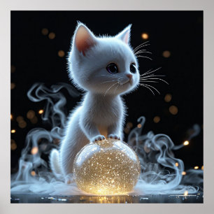 Adorable White Kitten with Mystic Glow Poster