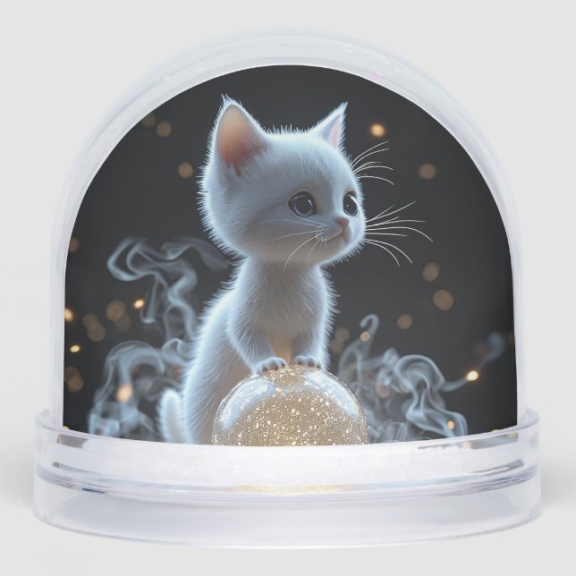 Adorable White Kitten with Mystic Glow Snowglobe (Front)