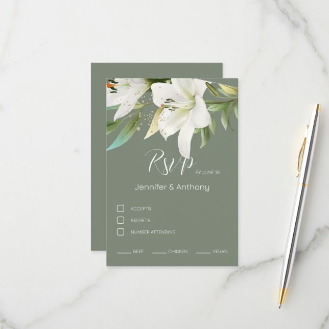 Adorable White Lilies  RSVP Card (Front/Back In Situ)