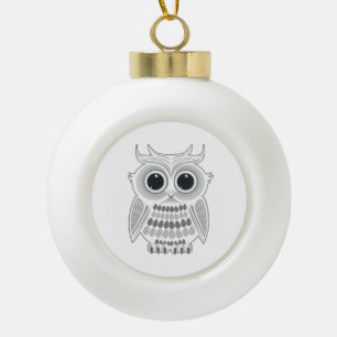 Adorable White Owl Big Eyes Christmas Woodland Ceramic Ball Christmas Ornament