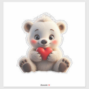Adorable White Polar Bear Cub Holding a Red Heart