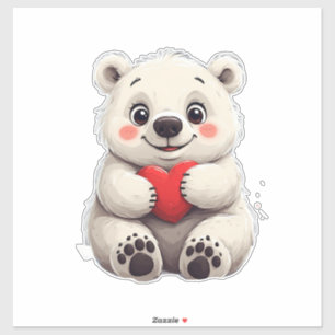Adorable White Polar Bear Cub Holding a Red Heart