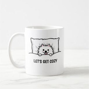 Adorable White Pomeranian Let's Get Cosy Coffee Mug