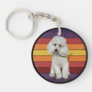 Adorable White Poodle Dog Retro Sunset Key Ring