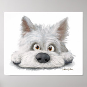Adorable white Scottish Terrier Cartoon Poster