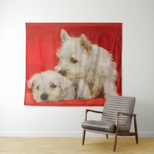 adorable white Scotty dog puppies Tapestry