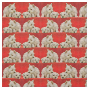 adorable white terrier puppies print fabric