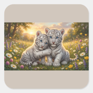 Adorable White Tiger Cubs – Sweet Friendship Gift Square Sticker