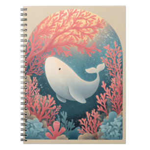 Adorable White Whale in Coral Reef Art Notebook