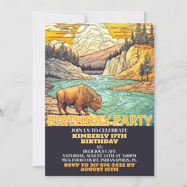 Adorable Wild Buffalo Birthday Party Invitations (Front)