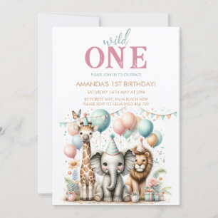 Adorable wild one girl birthday invitation