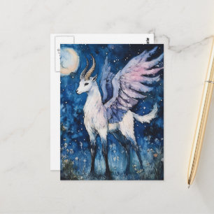 Adorable Winged Fantasy Goat Full Moon Postcard