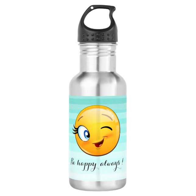 Adorable Winking Emoji Face-Be happy always 532 Ml Water Bottle (Front)