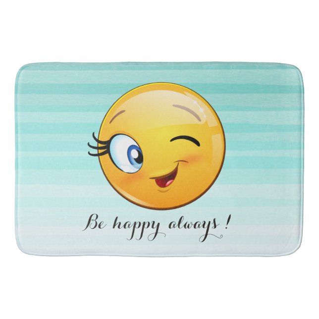 Adorable Winking Emoji Face-Be happy always Bath Mat (Front)