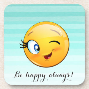 Adorable Winking Emoji Face-Be happy always Coaster