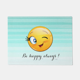 Adorable Winking Emoji Face-Be happy always Doormat