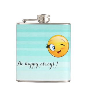 Adorable Winking Emoji Face-Be happy always Hip Flask
