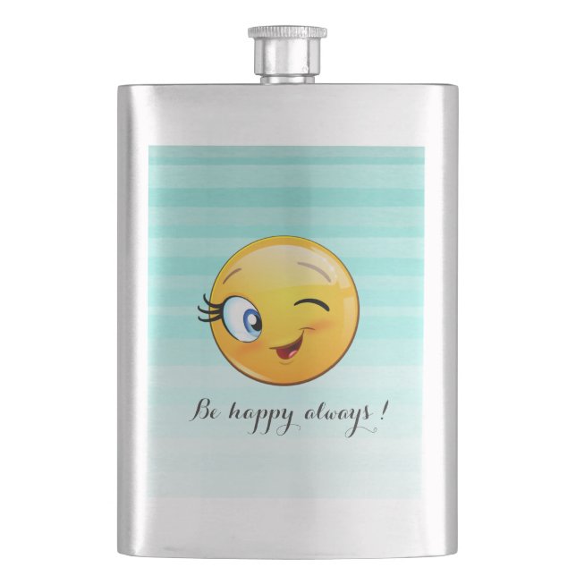 Adorable Winking Emoji Face-Be happy always Hip Flask (Front)