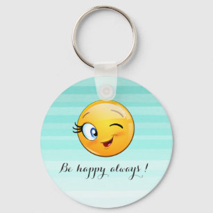 Adorable Winking Emoji Face-Be happy always Key Ring