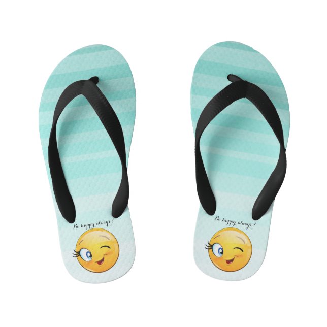 Adorable Winking Emoji Face-Be happy always Kid's Thongs (Footbed)