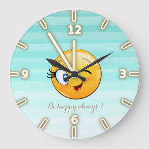 Adorable Winking Emoji Face-Be happy always Large Clock