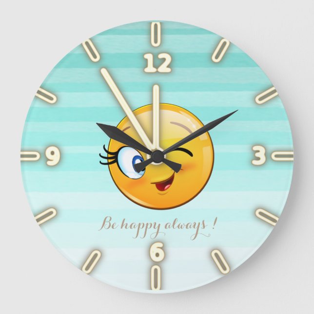 Adorable Winking Emoji Face-Be happy always Large Clock (Front)