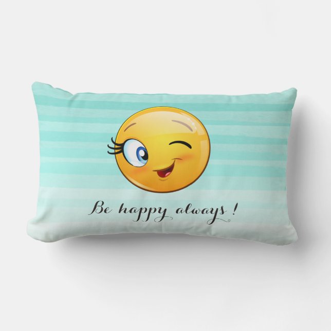 Adorable Winking Emoji Face-Be happy always Lumbar Cushion (Front)