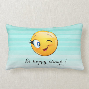 Adorable Winking Emoji Face-Be happy always Lumbar Cushion